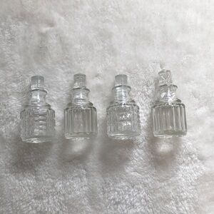 VTG Apothecary bottles scents, vinegar, oils, glass England toppers  set (4)